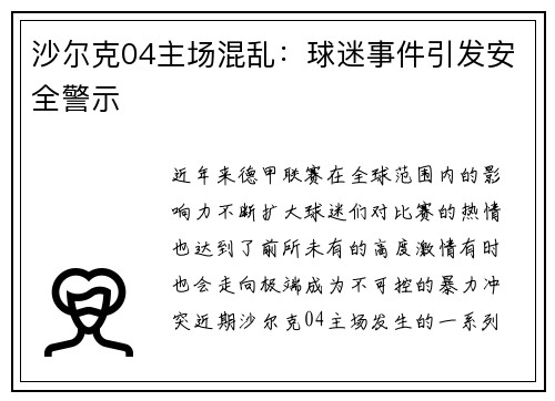 沙尔克04主场混乱：球迷事件引发安全警示